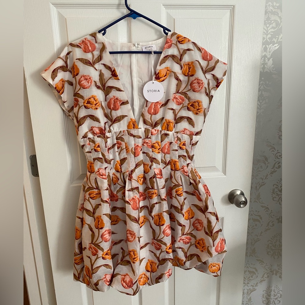 Bubble Hem Floral Mini Dress With Tag.
